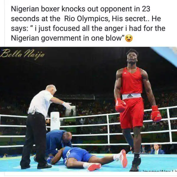 Hilarious Photo: See Why Nigerian Boxer Knocked Down His Opponent In 23sec